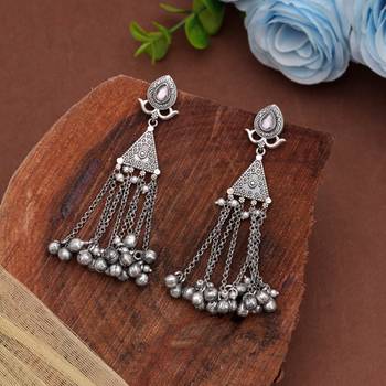 White color silver plated oxidised dangle earrings 2