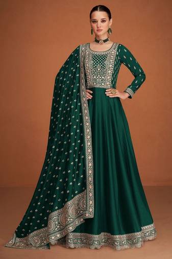 Emerald Green Embroidered Anarkali Gown with Designer Dupatta – Premium Ethnic Wear