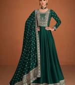 Emerald Green Embroidered Anarkali Gown with Designer Dupatta – Premium Ethnic Wear
