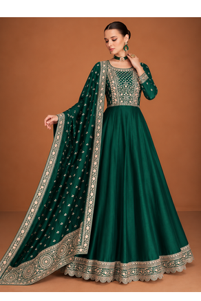 Emerald Green Embroidered Anarkali Gown with Designer Dupatta – Premium Ethnic Wear 2