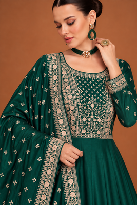 Emerald Green Embroidered Anarkali Gown with Designer Dupatta – Premium Ethnic Wear 3