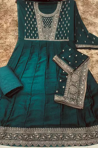 Emerald Green Embroidered Anarkali Gown with Designer Dupatta – Premium Ethnic Wear