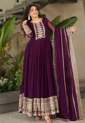 women's georgette embroidered anarkali gown with dupatta set 1