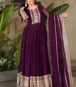 women's georgette embroidered anarkali gown with dupatta set