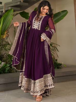 women's georgette embroidered anarkali gown with dupatta set 2