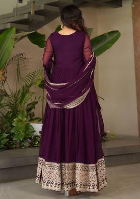 women's georgette embroidered anarkali gown with dupatta set 3