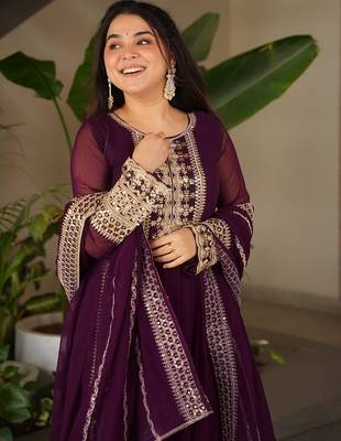 women's georgette embroidered anarkali gown with dupatta set 4