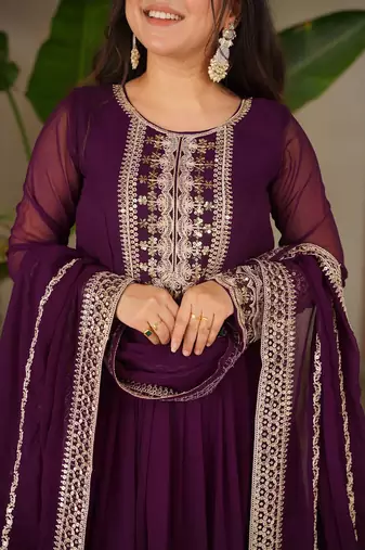women's georgette embroidered anarkali gown with dupatta set