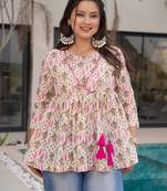 Trijal fab women's cotton blend floral printed flared top