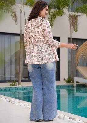 Trijal fab women's cotton blend floral printed flared top 3