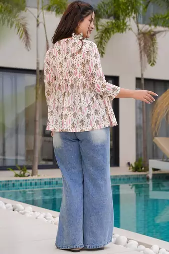 Trijal fab women's cotton blend floral printed flared top