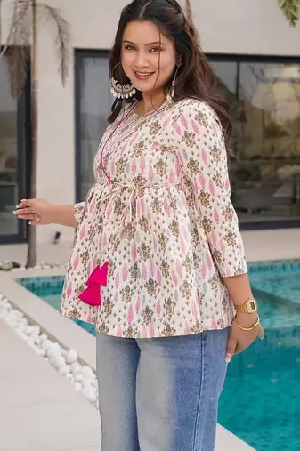 Trijal fab women's cotton blend floral printed flared top