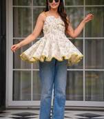 women's cotton blend floral printed flared top