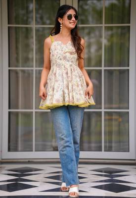 women's cotton blend floral printed flared top 2
