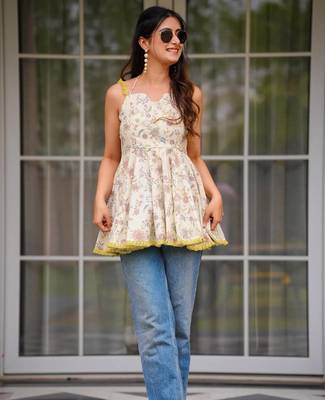 women's cotton blend floral printed flared top 3