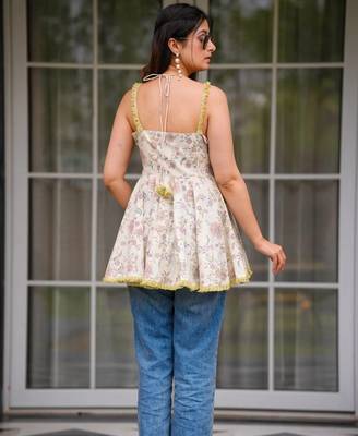 women's cotton blend floral printed flared top 4