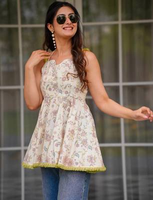 women's cotton blend floral printed flared top 5