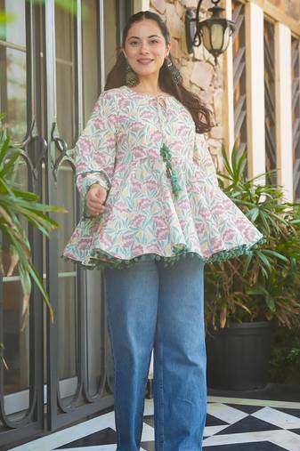 Trijal fab women's cotton blend floral printed flared top