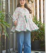 Trijal fab women's cotton blend floral printed flared top