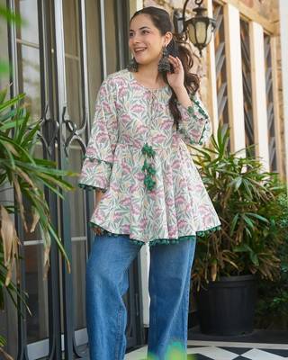 Trijal fab women's cotton blend floral printed flared top 3