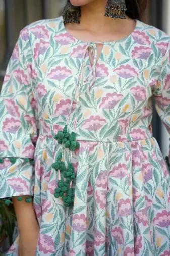 Trijal fab women's cotton blend floral printed flared top
