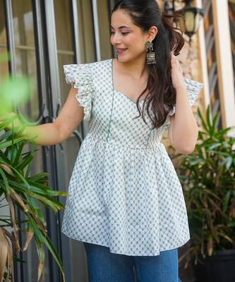 women's cotton blend floral printed flared top 1