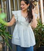 women's cotton blend floral printed flared top