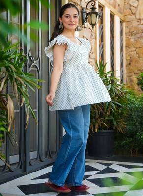women's cotton blend floral printed flared top 2