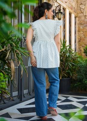 women's cotton blend floral printed flared top 4