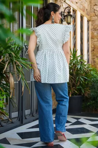 women's cotton blend floral printed flared top