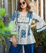 women's cotton blend floral printed flared top