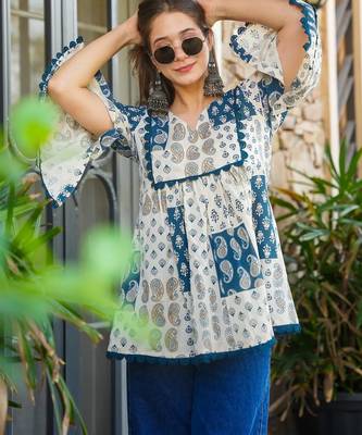 women's cotton blend floral printed flared top 2