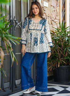 women's cotton blend floral printed flared top 3