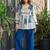 women's cotton blend floral printed flared top