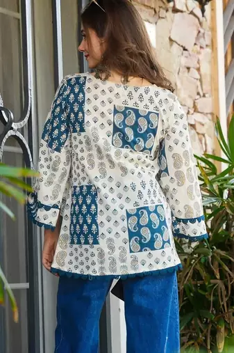 women's cotton blend floral printed flared top