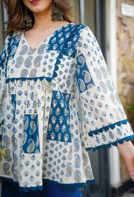 women's cotton blend floral printed flared top 5