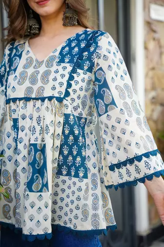 women's cotton blend floral printed flared top
