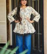 women's cotton blend floral printed flared top