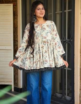 women's cotton blend floral printed flared top 2