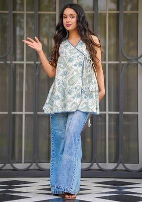 women's cotton blend floral printed flared top 1