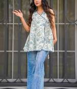 women's cotton blend floral printed flared top