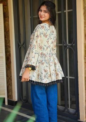 women's cotton blend floral printed flared top 4
