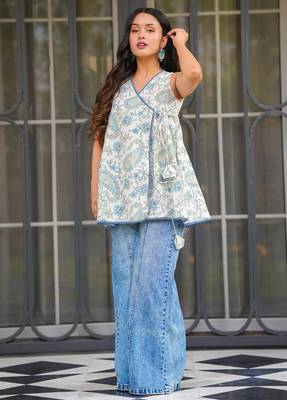 women's cotton blend floral printed flared top 2