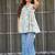 women's cotton blend floral printed flared top
