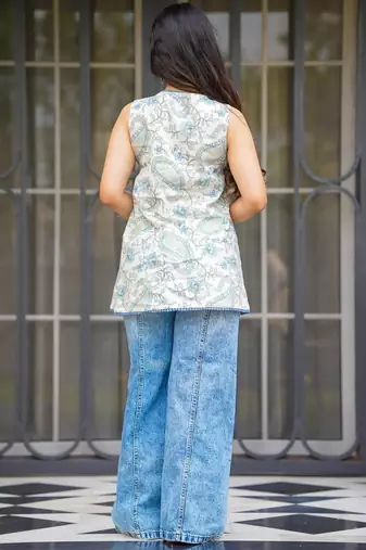 women's cotton blend floral printed flared top