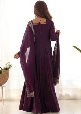 Trijal fab women's georgette embroidered anarkali gown with dupatta set 3