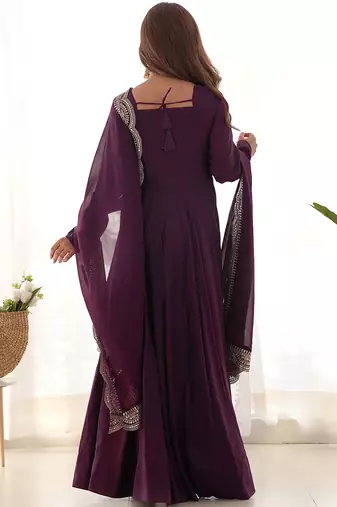 Trijal fab women's georgette embroidered anarkali gown with dupatta set