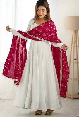 women's georgette embroidered anarkali gown with dupatta set 1