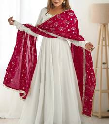 women's georgette embroidered anarkali gown with dupatta set