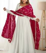 women's georgette embroidered anarkali gown with dupatta set